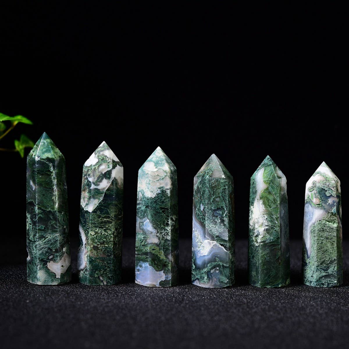 NATURAL MOSS AGATE POINTED CRYSTAL TOWER_CWMM8117