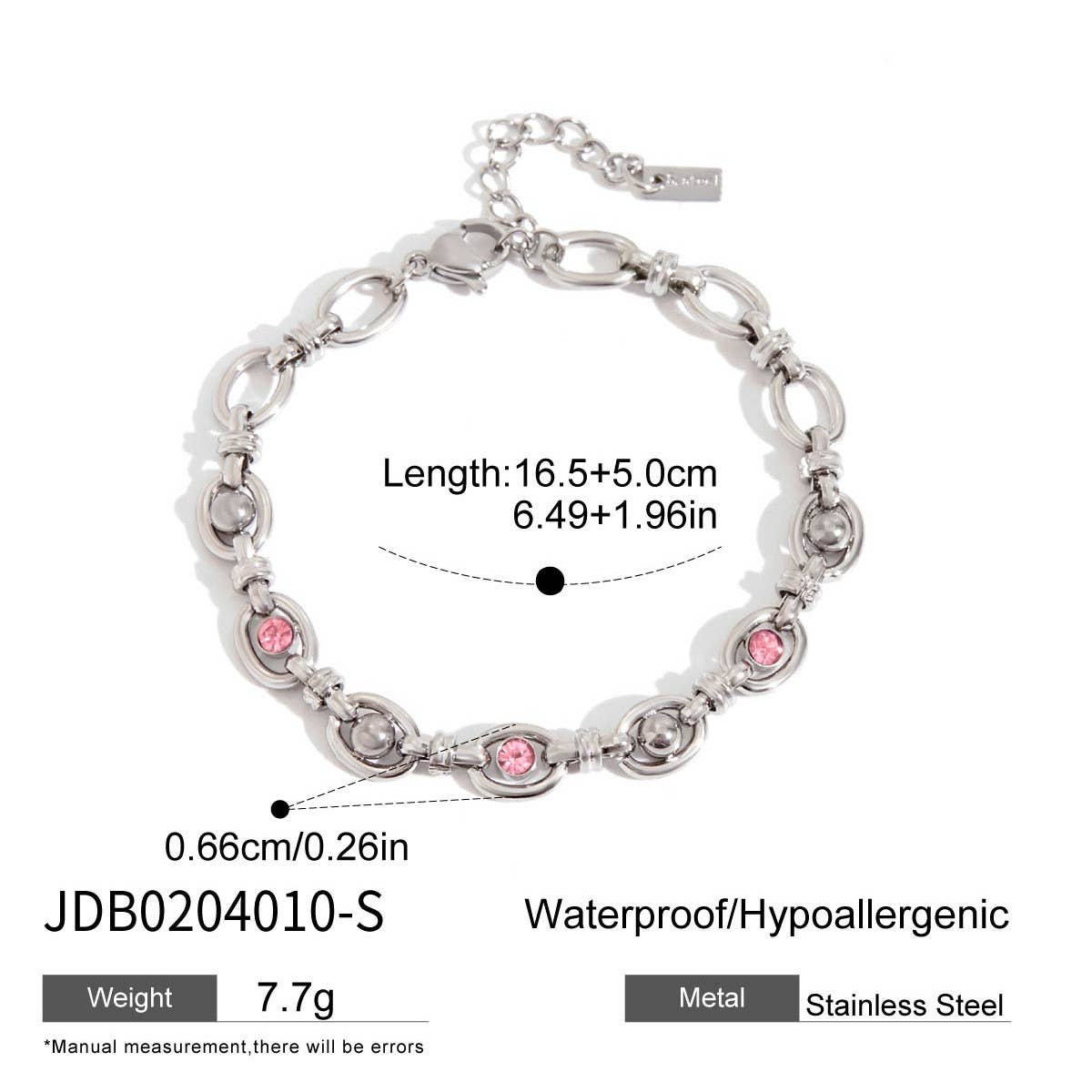 18K GOLD PINK ZIRCON ROUND CHAIN BRACELET STEEL_CWAJE4678