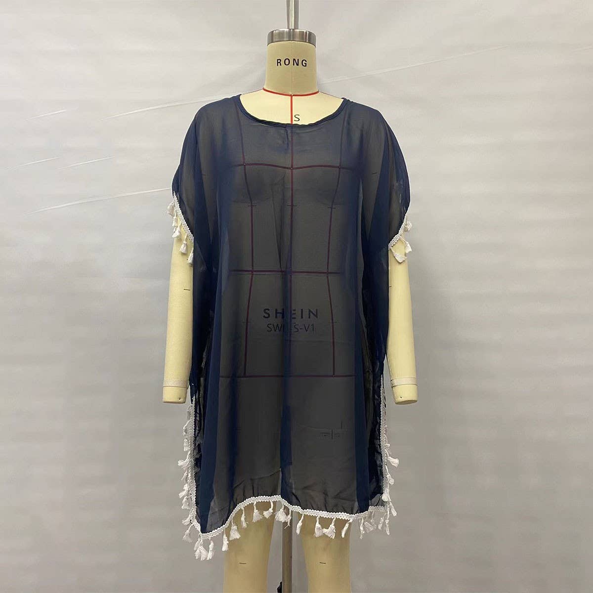 PLUS SIZE CHIFFON TASSEL BEACH COVER UP_CWMM6150