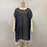 PLUS SIZE CHIFFON TASSEL BEACH COVER UP_CWMM6150