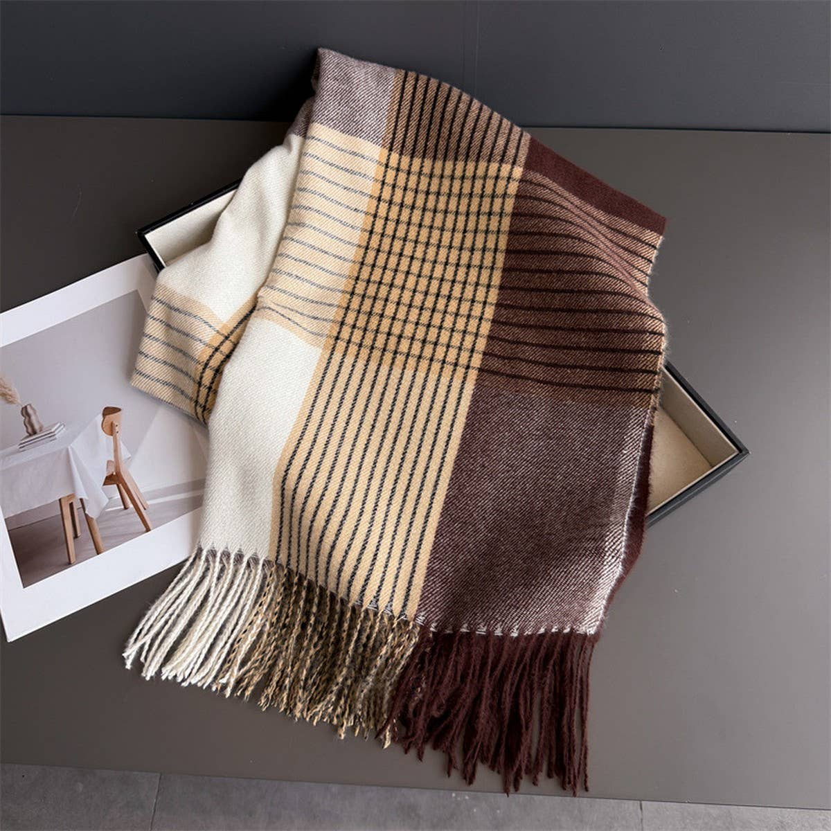 Colorblock Plaid Tassel Scarf Wrap For Winter_Cwasc03275