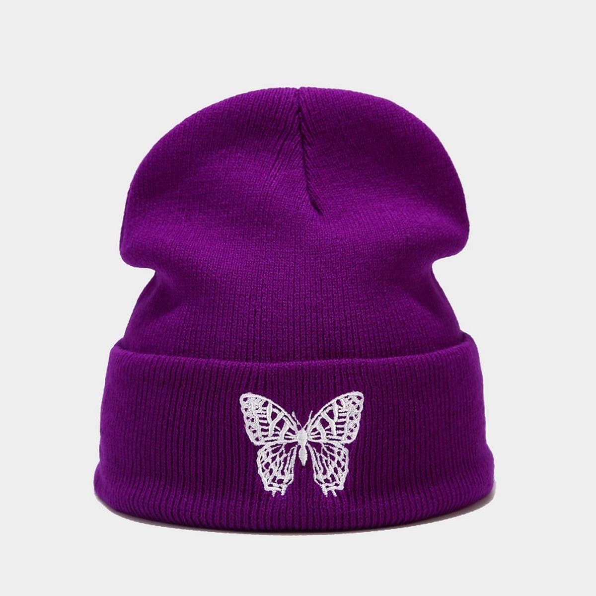 BUTTERFLY EMBROIDERY ALL MATCH WARM KNITTED HAT_CWAH2132