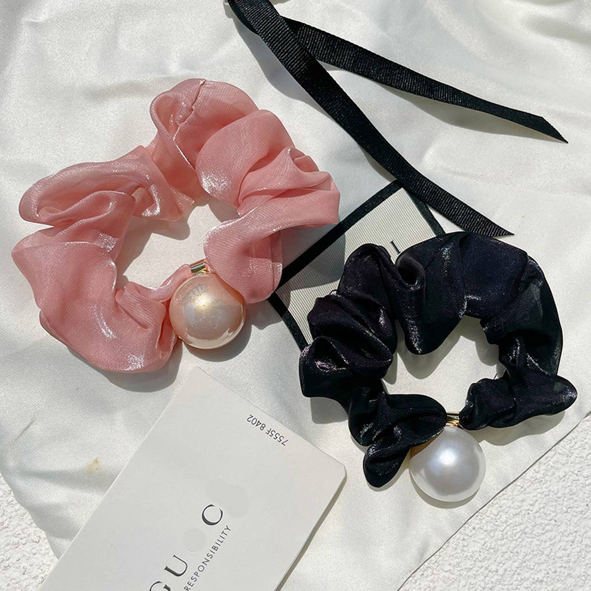 RETRO SIMPLE PEARL LARGE INTESTINE HAIR TIE_CWAHA0761