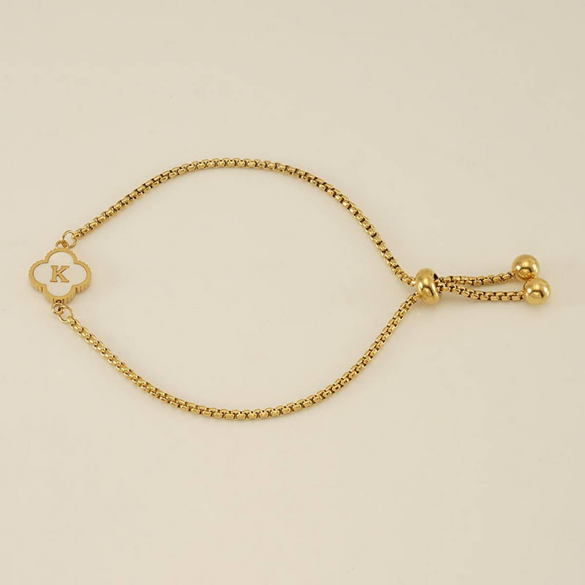 Cwaje1959_Adjustable Four Leaf Clover Letter Shell Bracelet