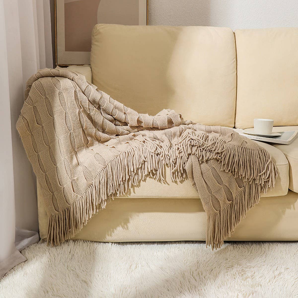 KNITTED THIN TASSEL SOFA BLANKET BED END BLANKET_CWMM0222