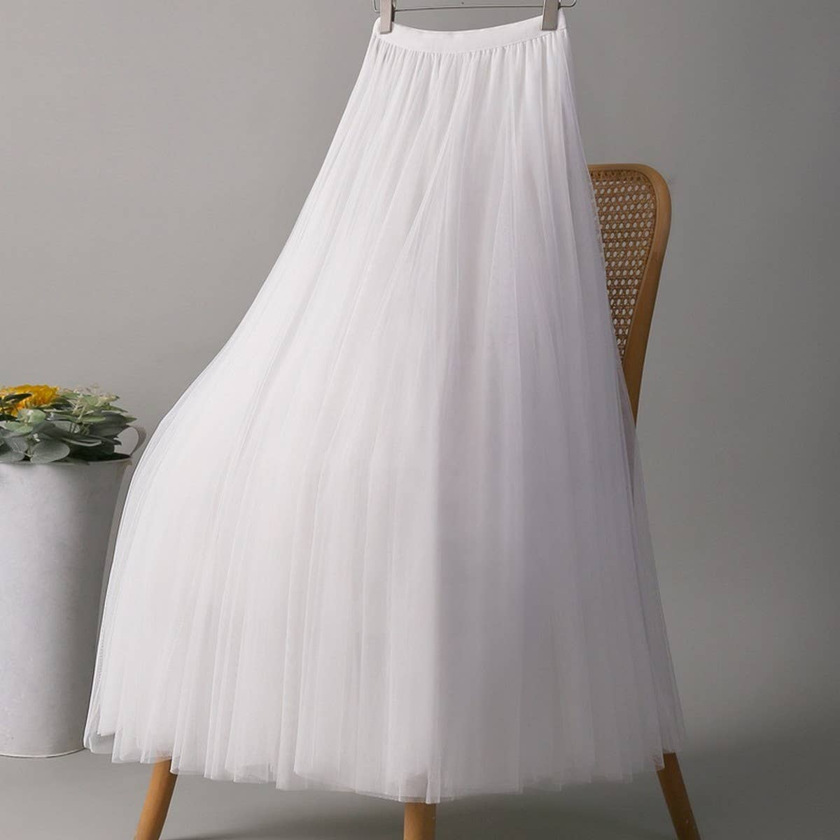 SOLID COLOR ELASTIC WAIST MESH TULLE A LINE SKIRT_CWBLS0372