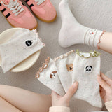 NEW EMBROIDERED BEAR FUNGUS LACE MIDDLE SOCKS_CWMS1346