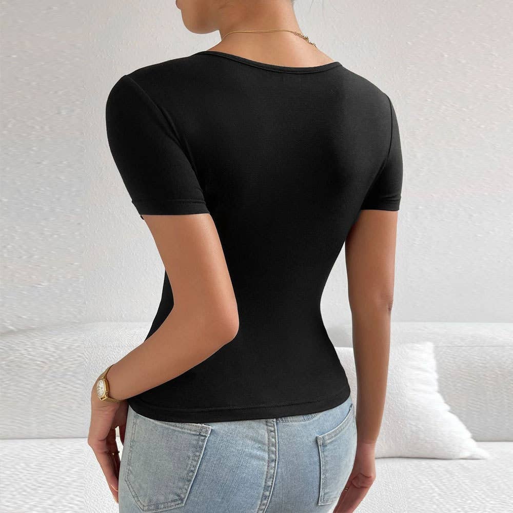 V-Neck, Slimming And Elegant Knitted T-Shirt