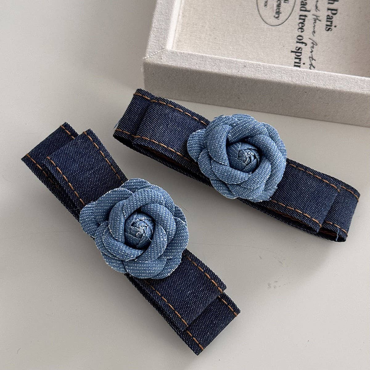 NEW RETRO DENIM CAMELLIA HAIRPIN FOR WOMEN_CWAHA4682