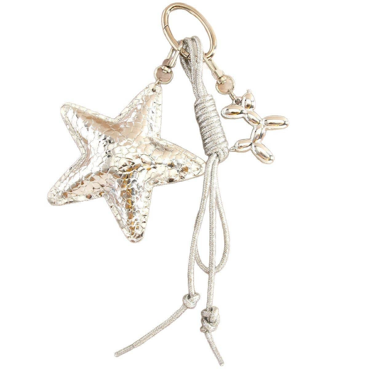 STYLISH SILVER STAR BALLOON DOG BAG KEYCHAIN_CWMM7638