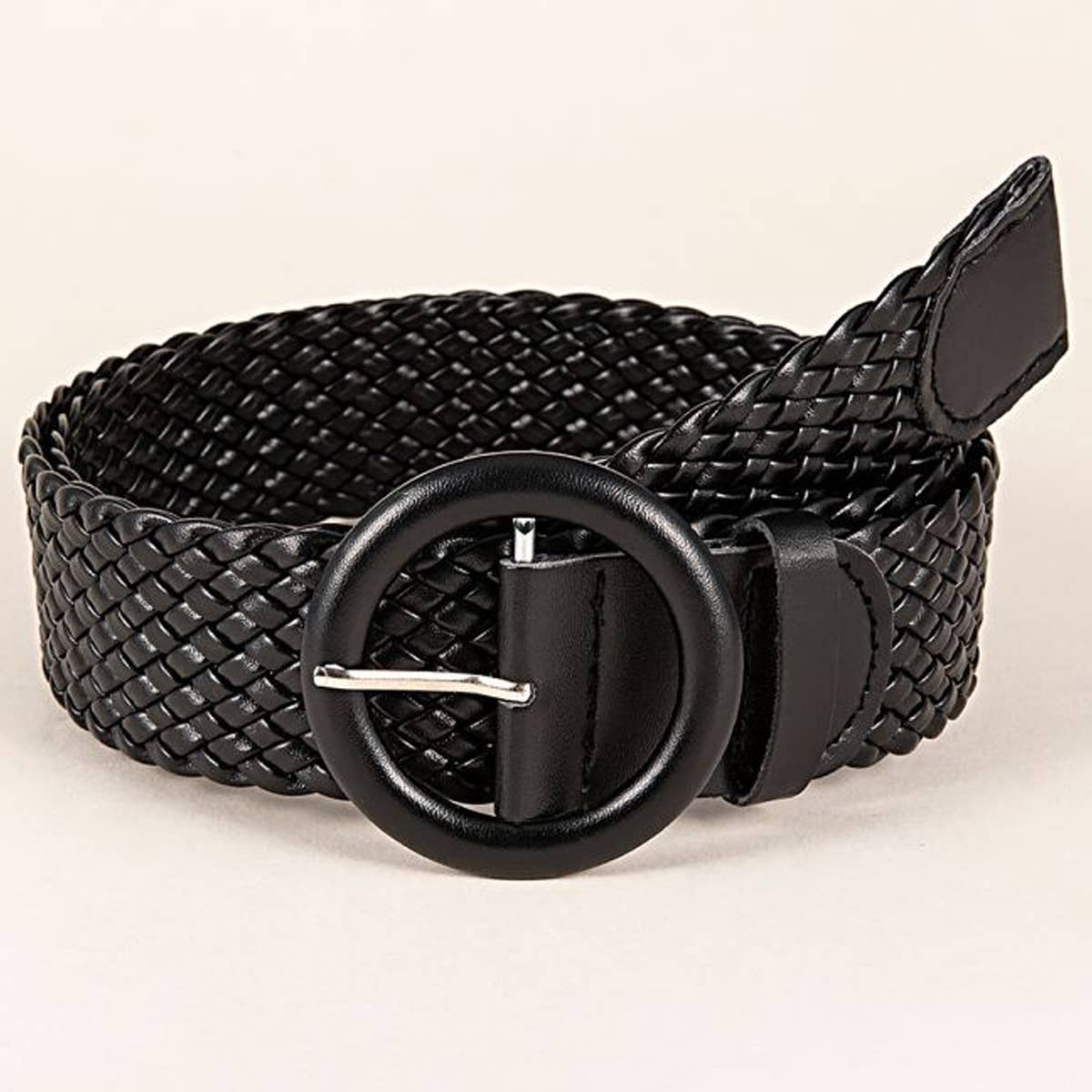 Versatile Black Round Buckle Woven Belt_Cwabe0453
