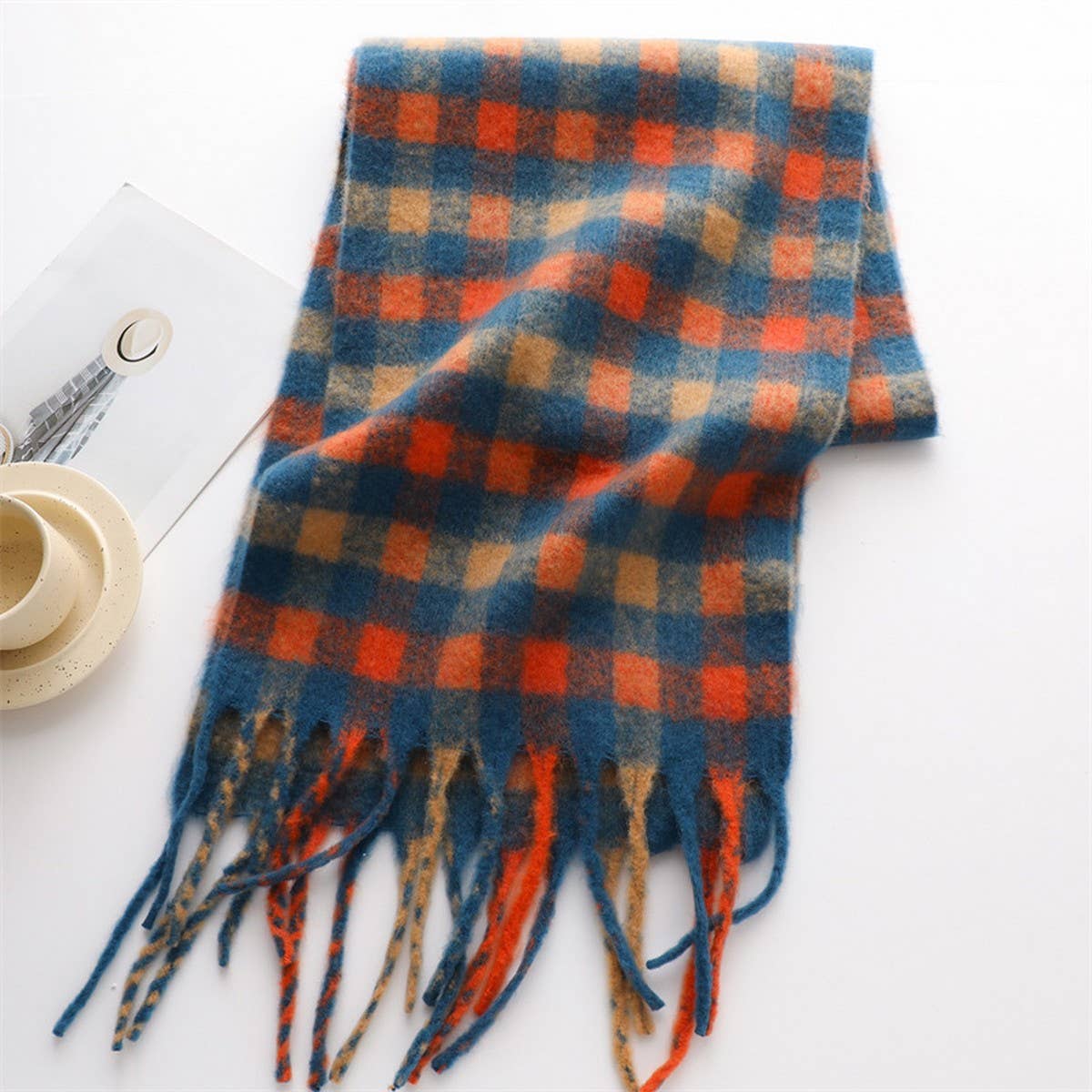 PLAID WINTER SCARF THICK SOFT LONG TASSEL WRAP_CWASC0983