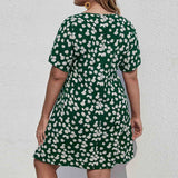 Waistline Holiday Daisy Print A Line Dress_Cwdsd3303