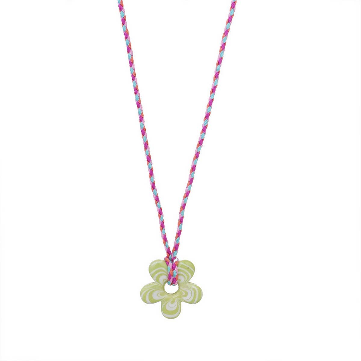 COLORFUL GLASS FLOWER PENDANT ROPE NECKLACE_CWMM7527