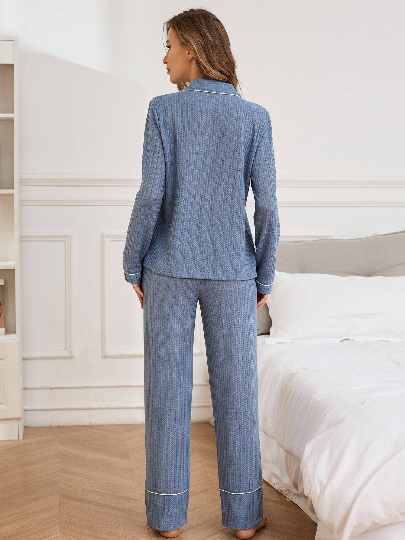 Waffle Long Sleeve Shirt And Trousers Two Sets