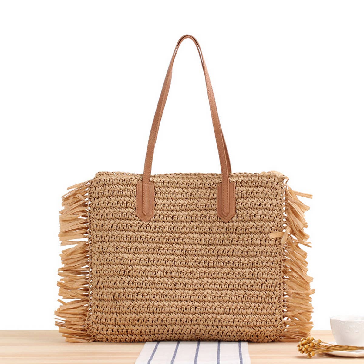 SUMMER BEACH TASSEL STRAW BAG_CWAB2034