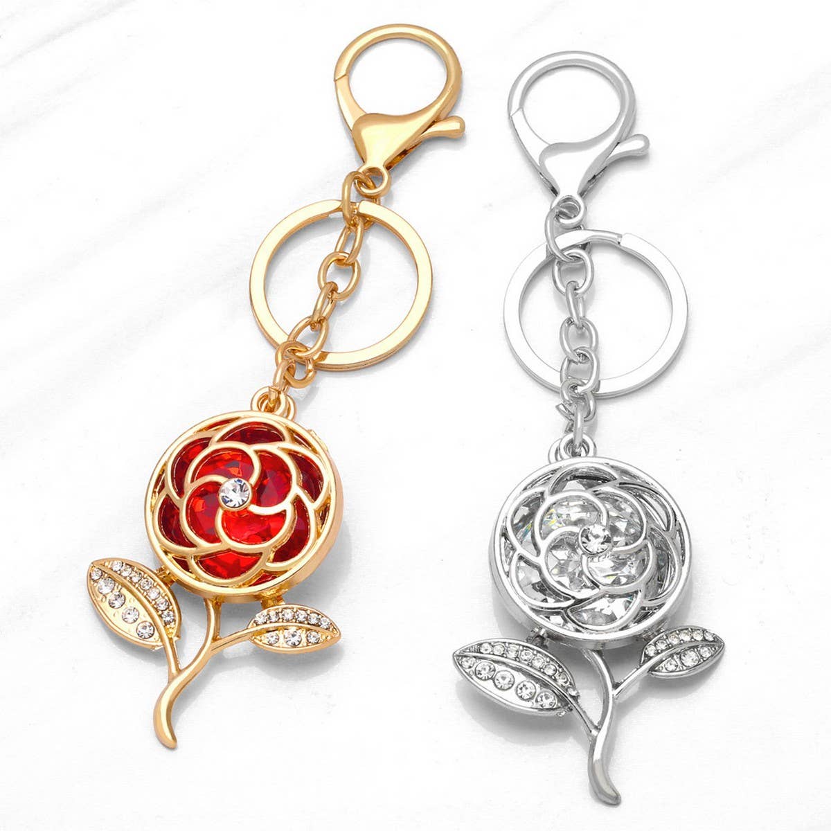 ROSE KEYCHAIN SPARKLING FLOWER KEYRING_CWAJE0957
