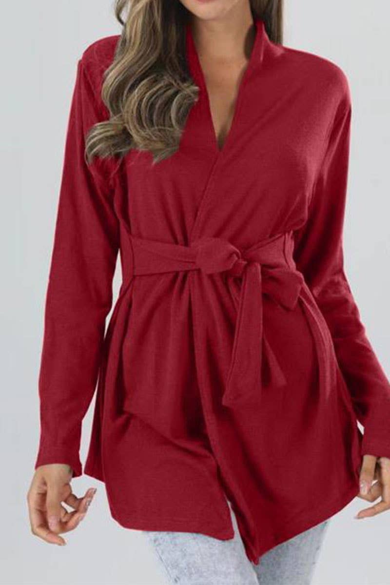 Solid Knit Cardigan With Long Sleeve Strap