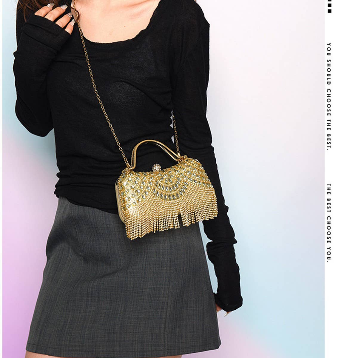 RHINESTONE CLUTCH BAG TASSEL LADY EVENING BAG_CWAB3251