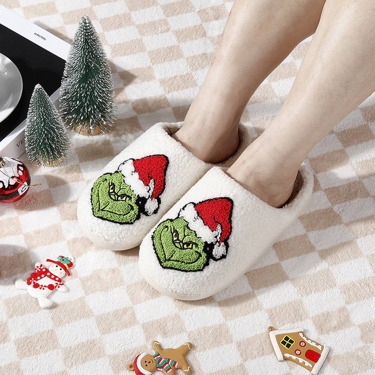 CHRISTMAS GRINCH PATTERN WINTER COTTON SLIPPERS_CWSHS0456