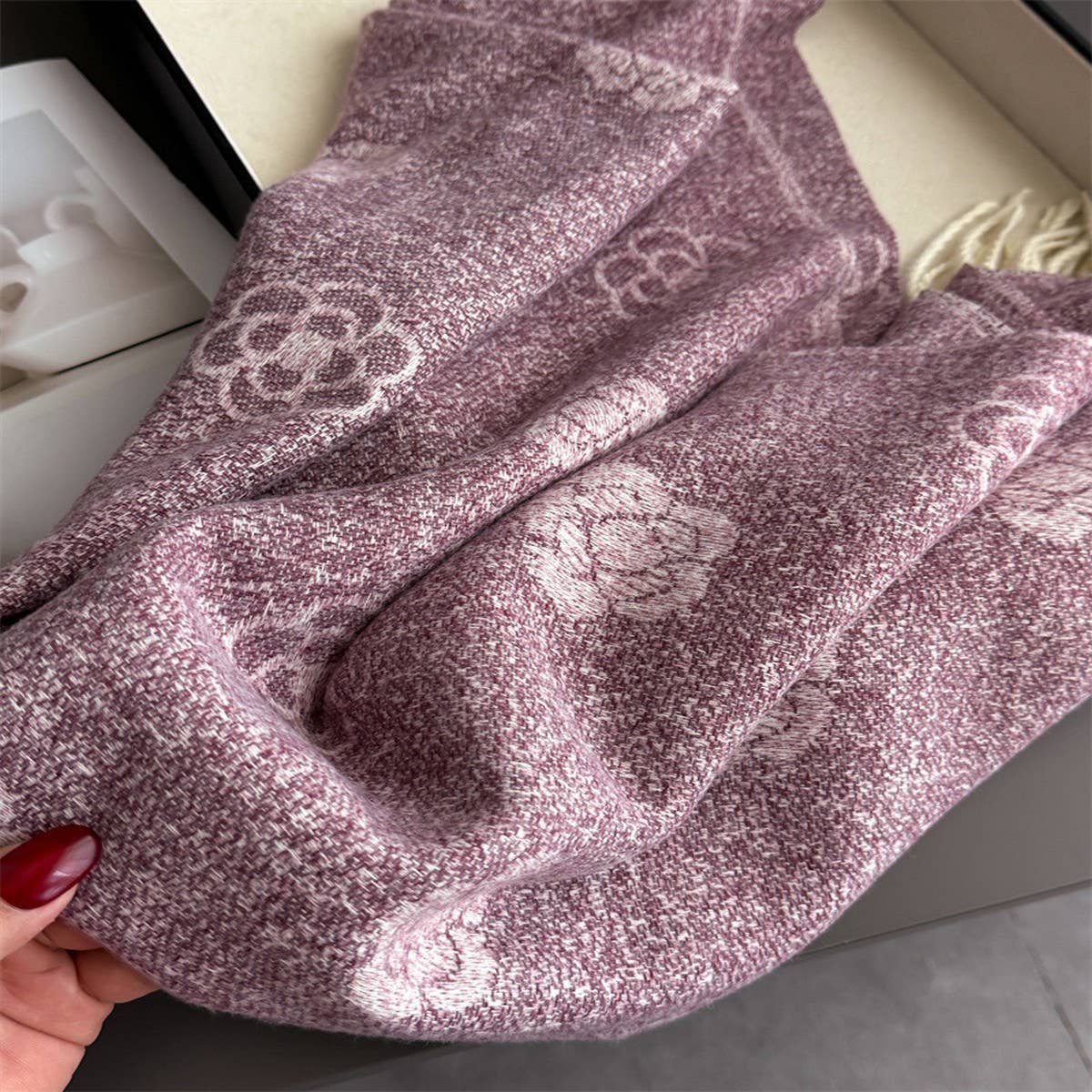 Elegant Camellia Cashmere Feel Tassel Scarf Wrap_Cwasc03244