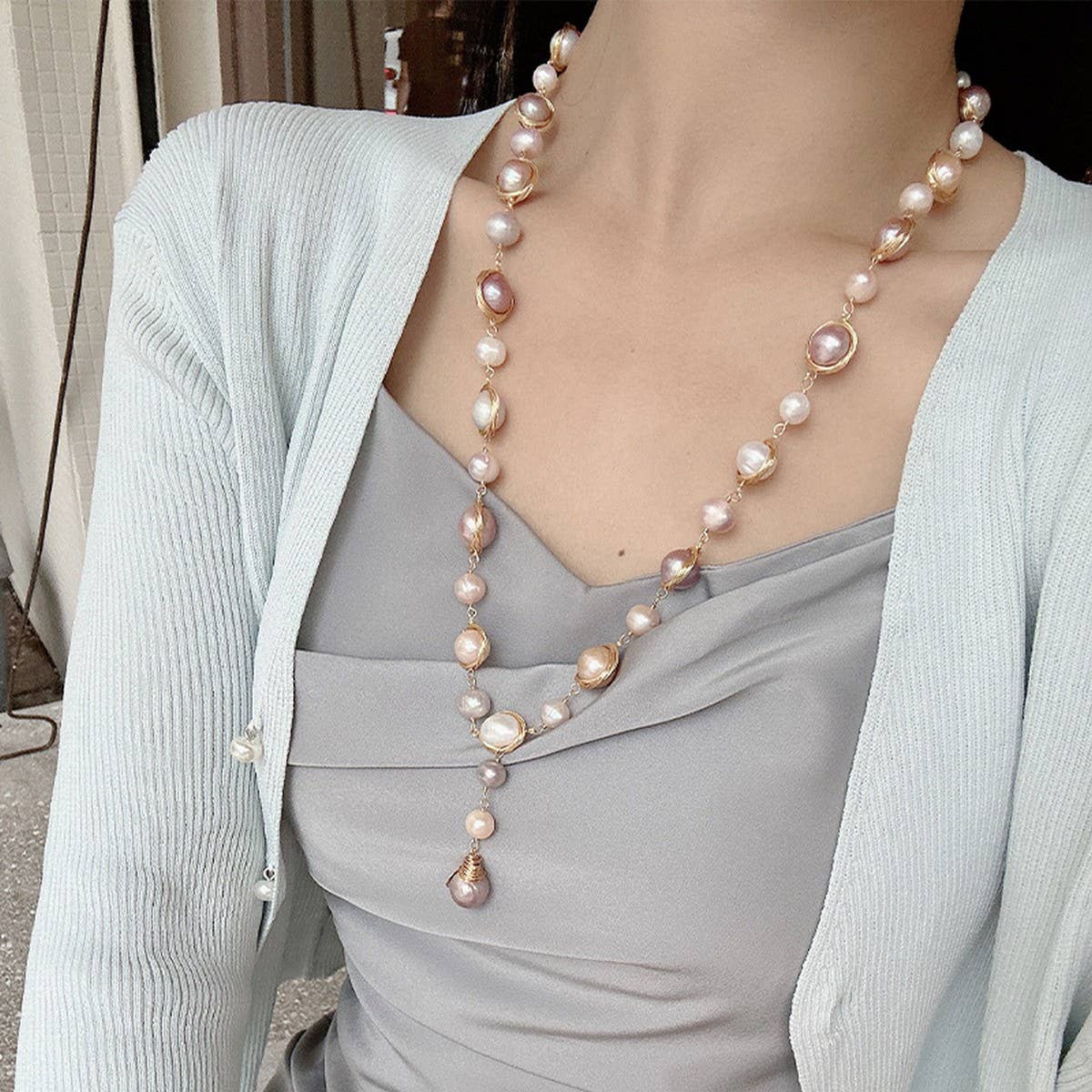 HIGH GRADE FRESHWATER PEARL SWEATER NECKLACE_CWAJE3886
