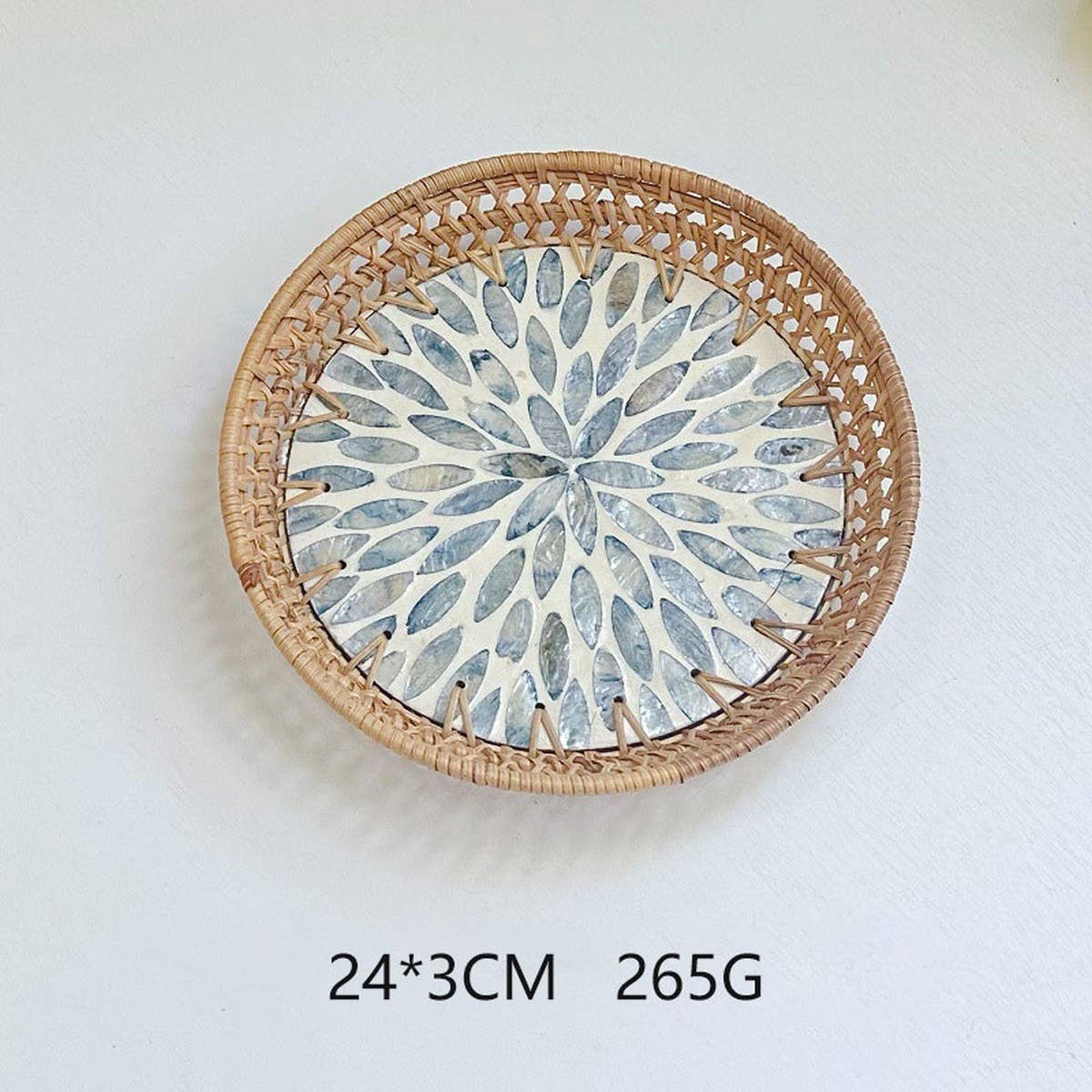 RATTAN SHELL ROUND FRUIT PLATE TEA TRAY_CWMM4537