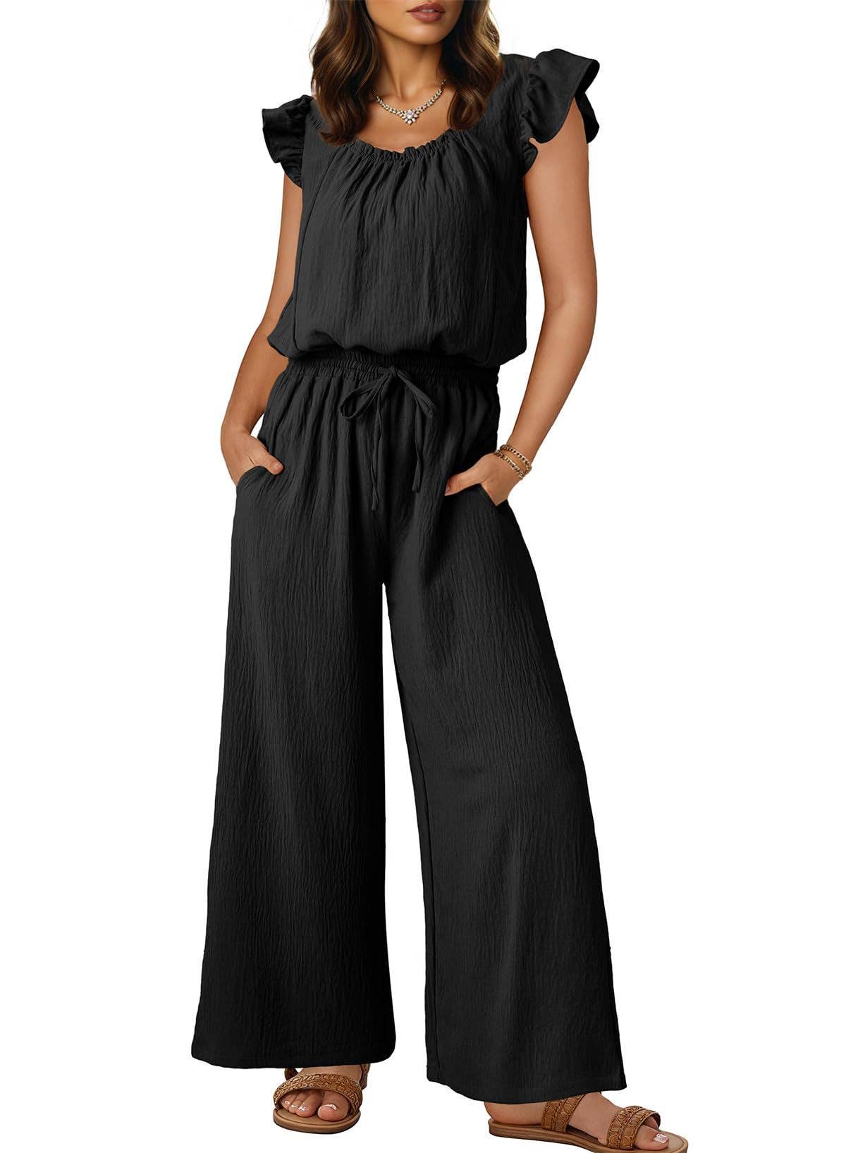 Womens Ruched Romper With Ruffle Sleeves