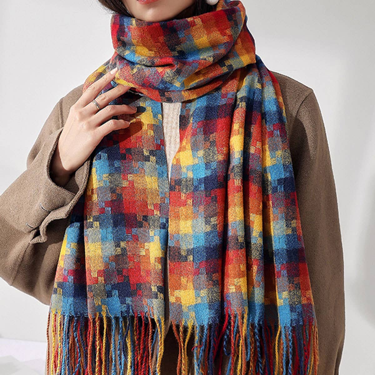 PLAID FRINGE SCARF TRENDY WINTER WRAP_CWASC0199