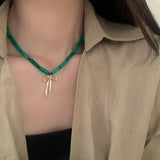 GREEN BAMBOO CHINESE STYLE NATURAL STONE NECKLACE_CWAJE3085