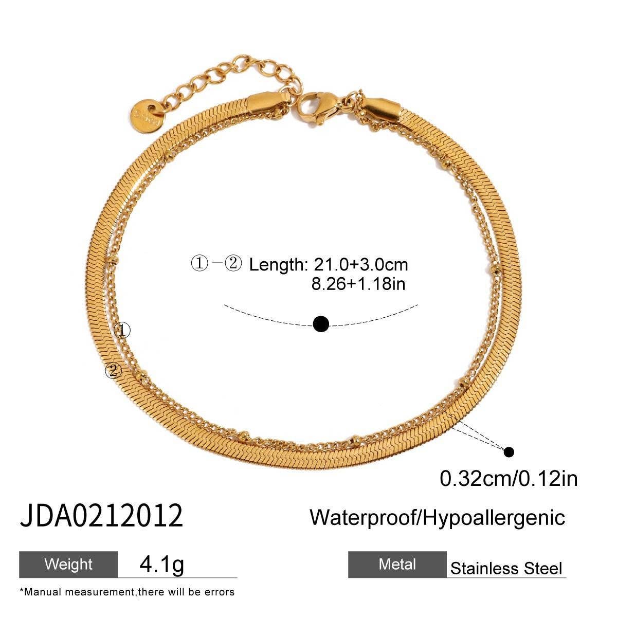 18K GOLD BLADE BEAD DOUBLE LAYER ANKLET_CWAJE4749