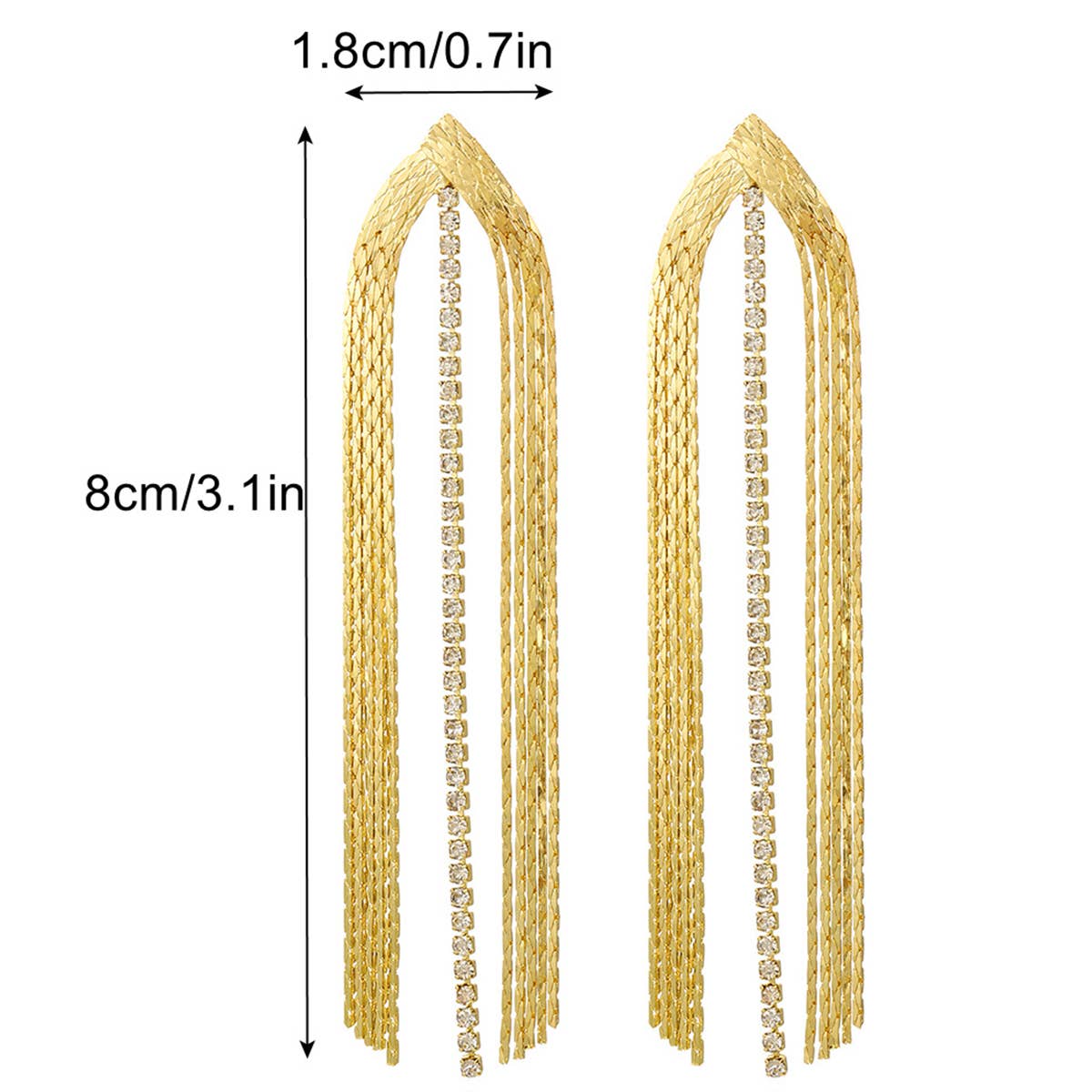 RHINESTONE DECOR METAL TASSEL DROP EARRINGS_CWAJE0451