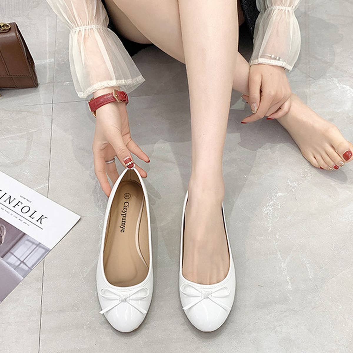 FLAT BOTTOM SOFT LEATHER BOW CASUAL WOMEN SHOES_CWSHF0021