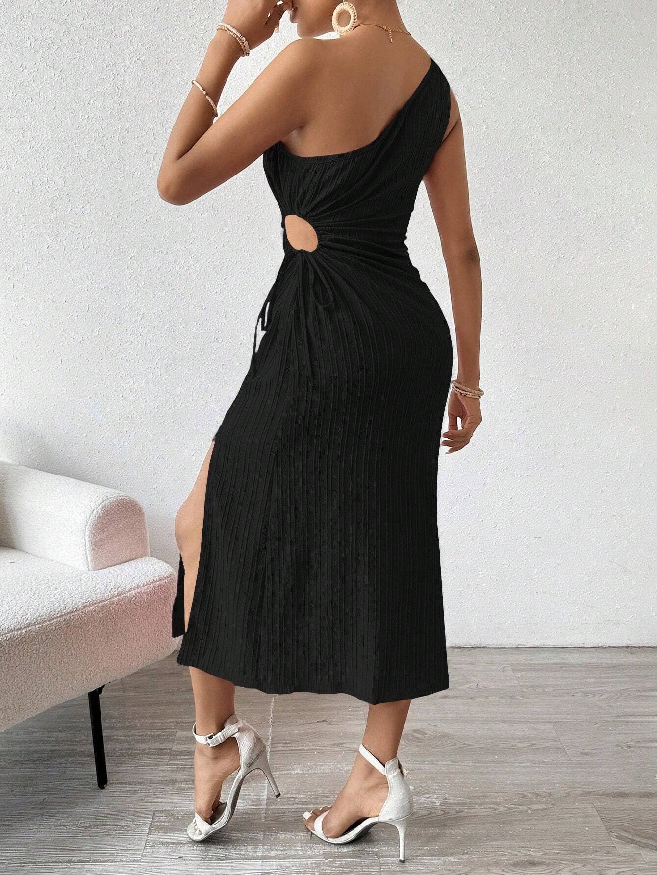 Womens Elegant One-Shoulder Slit Dress