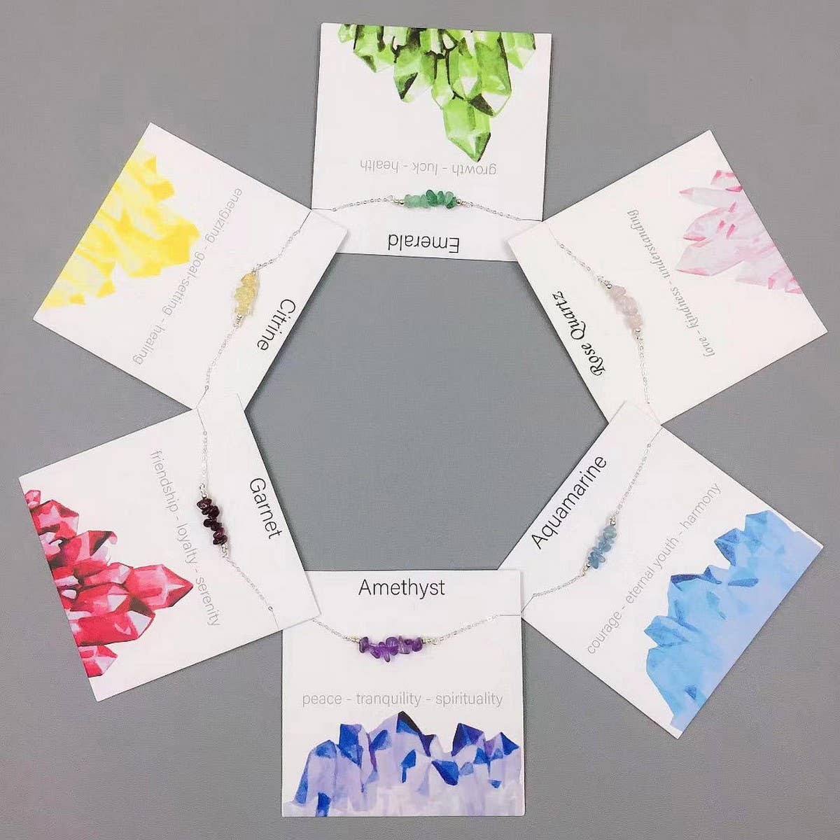 SILVER CHAIN NATURAL STONE NECKLACE WITH CARD_CWAJE1057