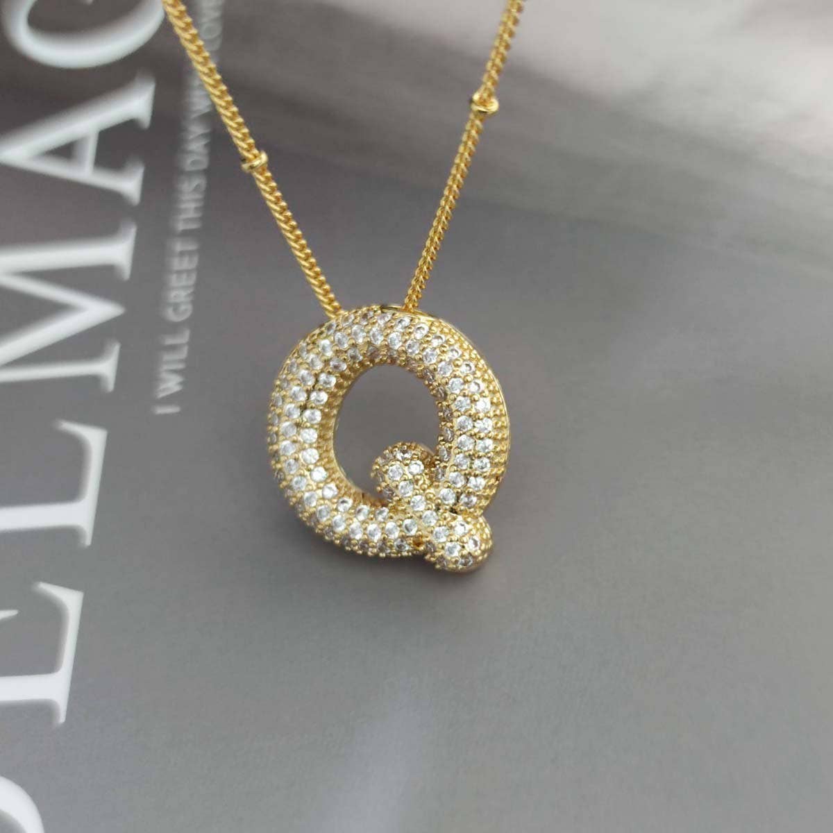 COPPER ZIRCONIA 26 LETTERS PENDANT NECKLACE_CWMM5869