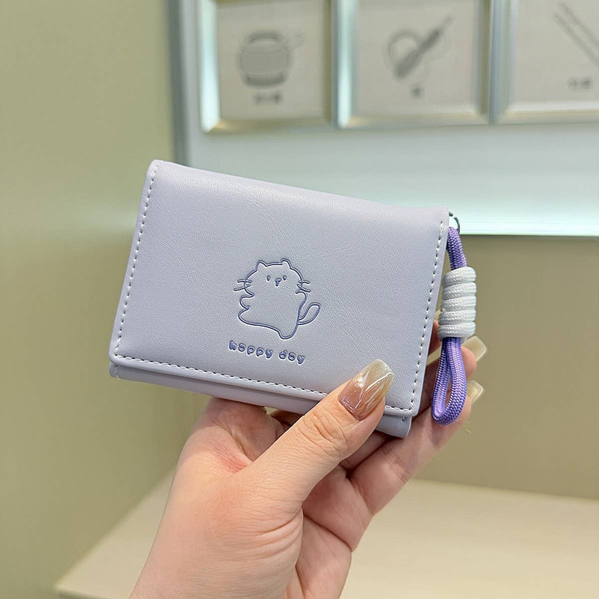 Cute Bear Print Wallet With Strap For Students_Cwab06241