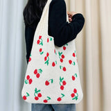 Cwab5062_Large Capacity Knitted Bow Woven Tote Bag