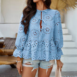 Solid Color Hollow Leisure Loose Lace-Up Shirts