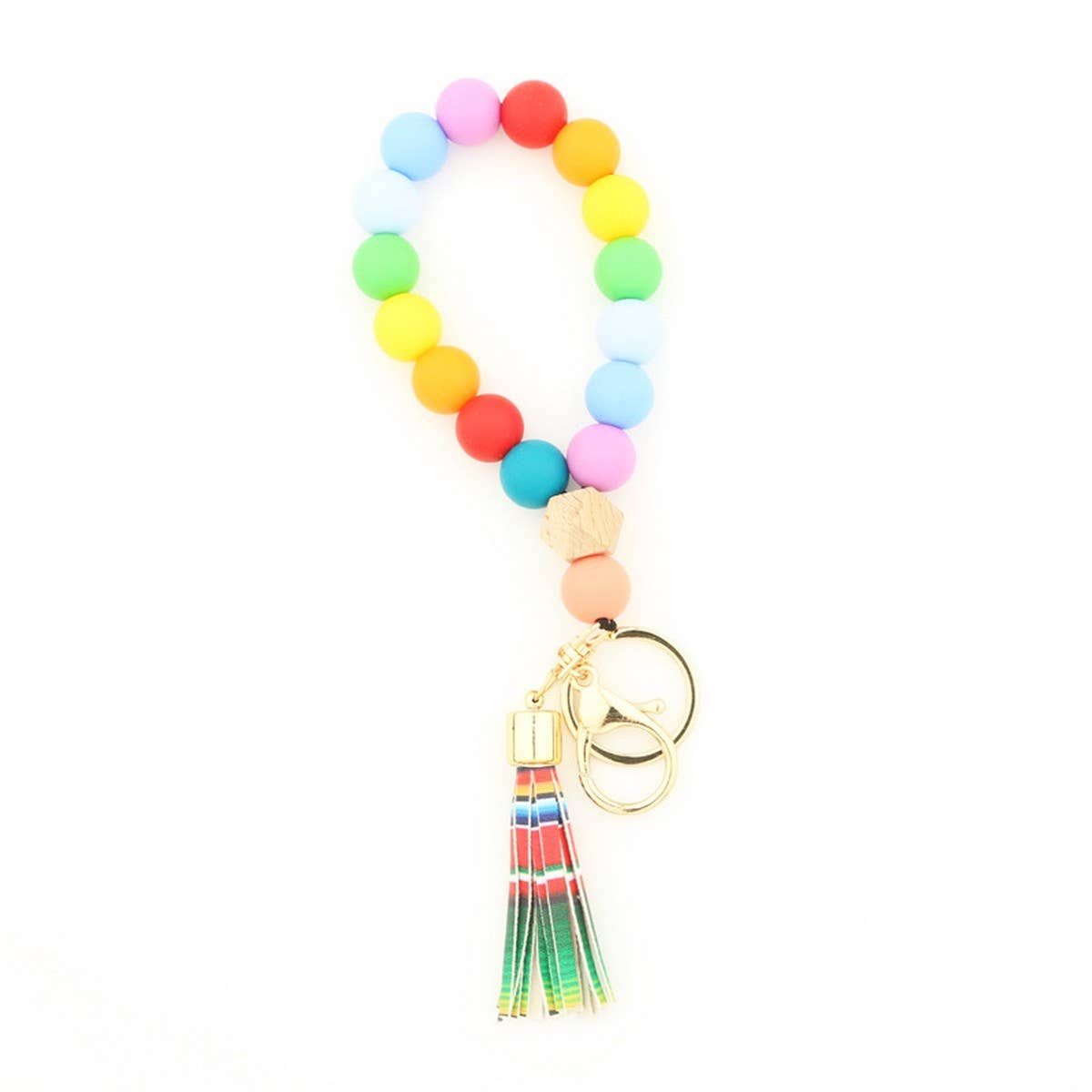 BEECH WOOD SILICONE BEAD WRISTLET KEYCHAIN_CWMM7006