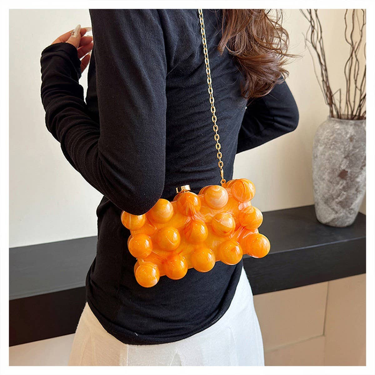 FASHIONABLE WAVE BEAD BOX BAG EVENING CLUTCH BAG_CWAB3249