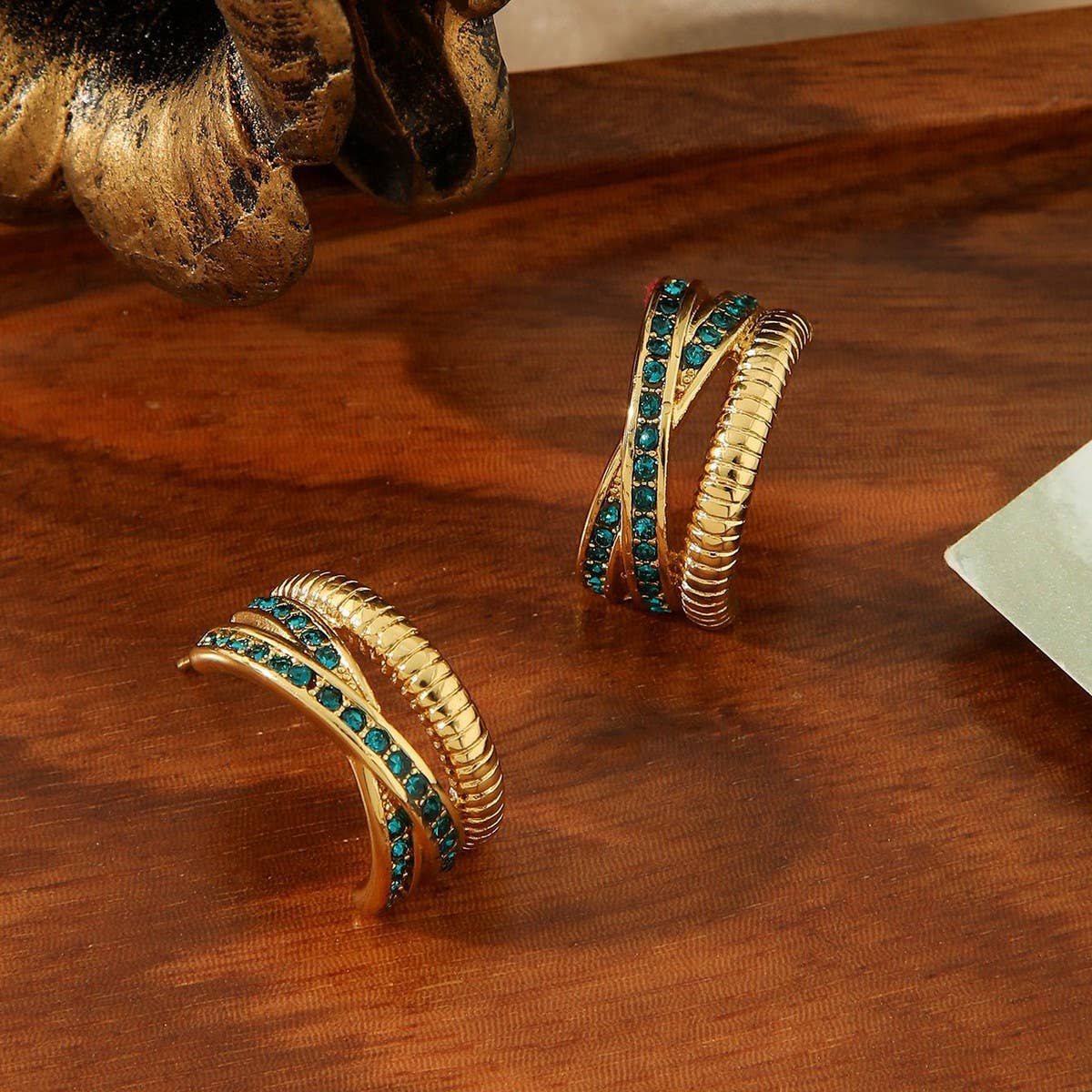 Titanium Steel Gold-Plated Inlaid Zircon Earrings_Cwmm3597