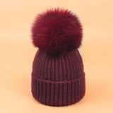Winter Knit Beanie Hat With Fox Fur Pom For Women_Cwah05043