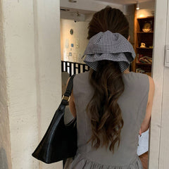 Houndstooth Bow Hair Claw Elegant Low Pony Clip_Cwaha08012