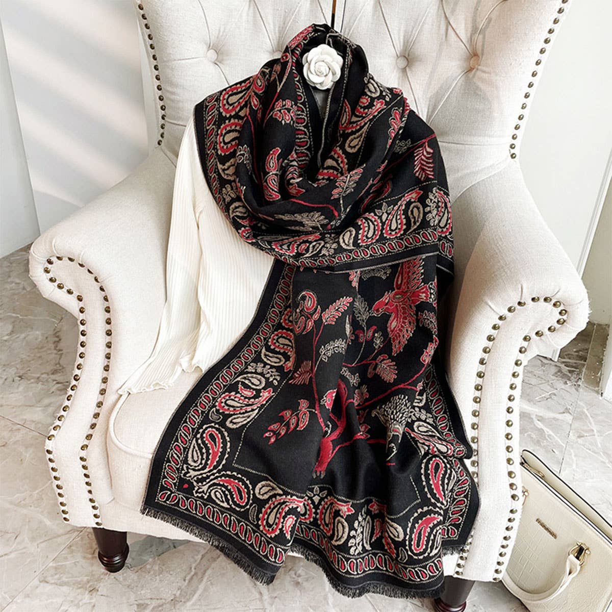PRINTED TASSEL SHAWL BLANKET SCARF FOR OFFICE FALL_CWASC0191