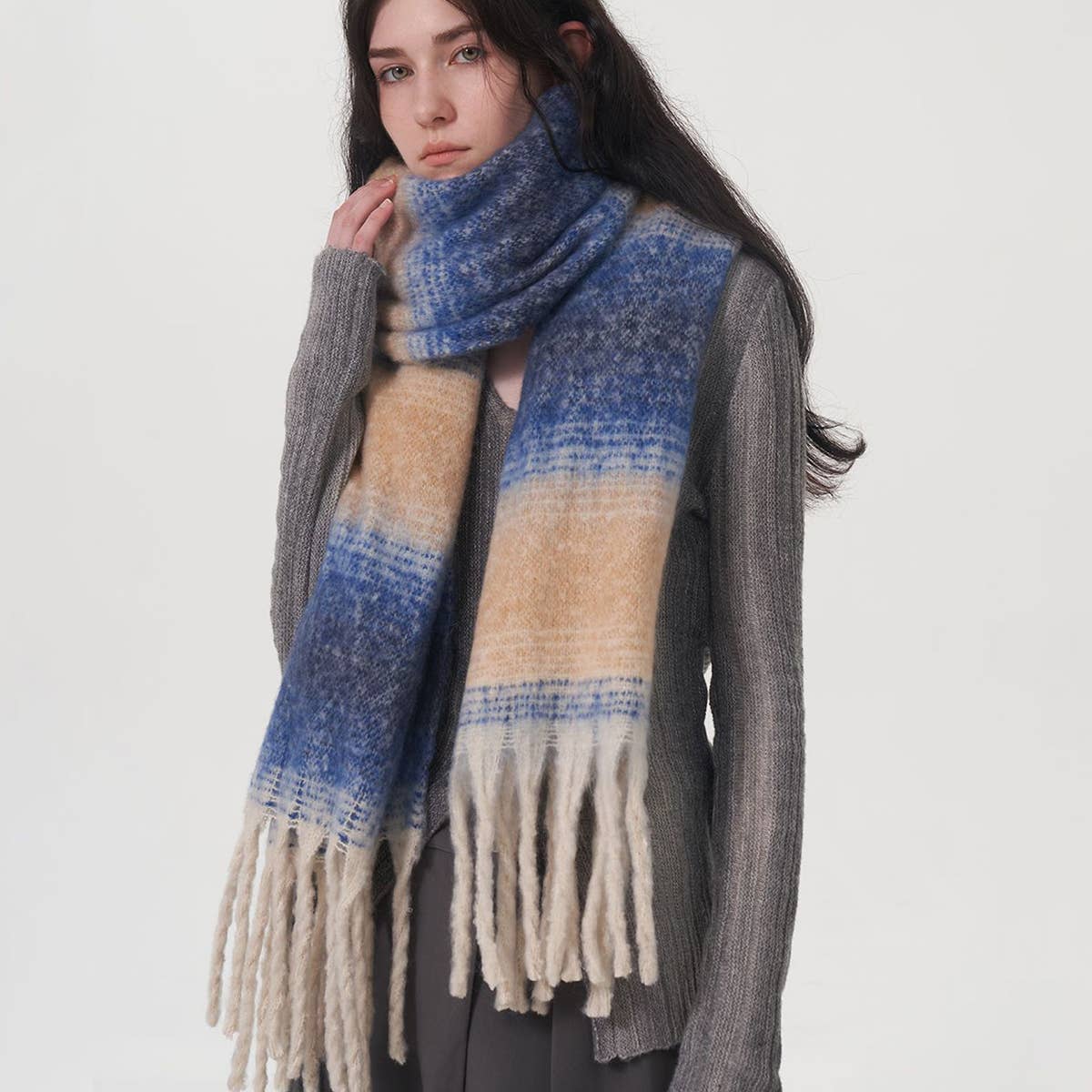 Plaid Stripe Scarf Wide Faux Cashmere Wrap_Cwasc0333