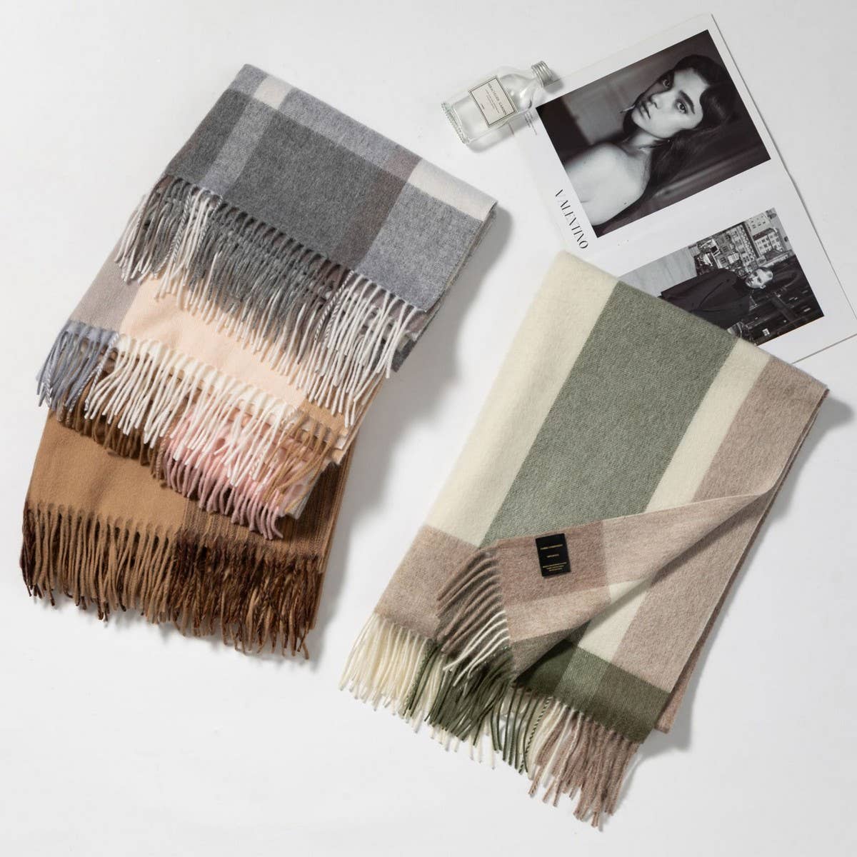 100% WOOL PLAID SCARF LONG WARM WINTER WRAP_CWASC1095