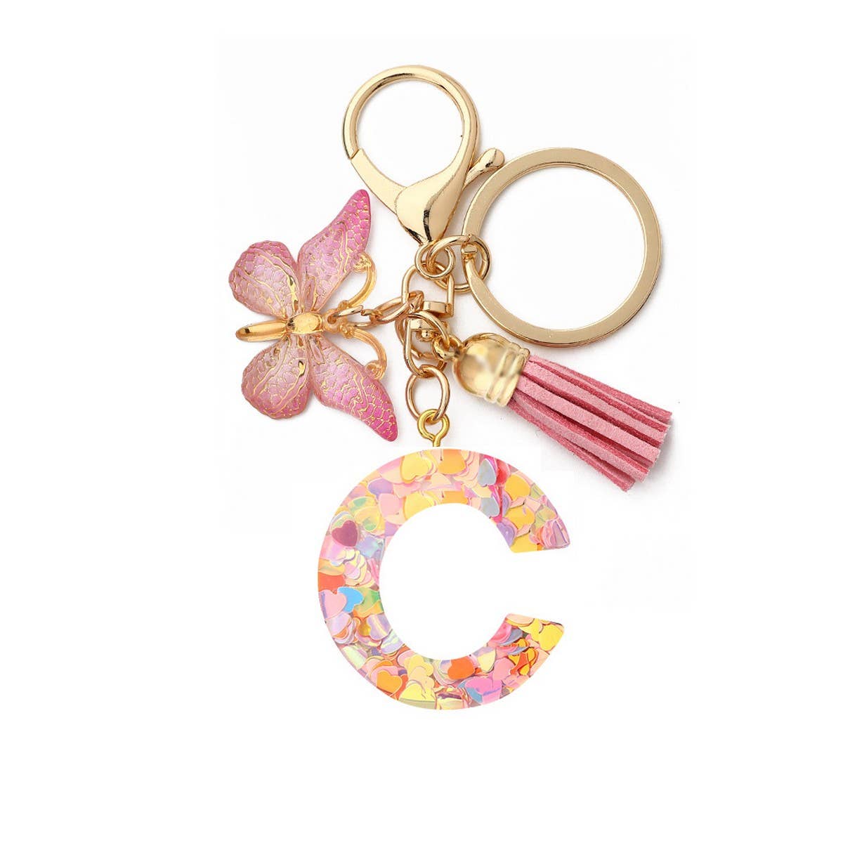 GLITTER RESIN LETTER BUTTERFLY KEYCHAIN_CWMM6866