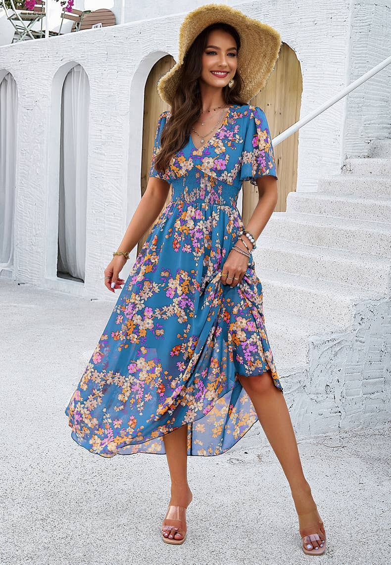 Temperament Print Waist Dress