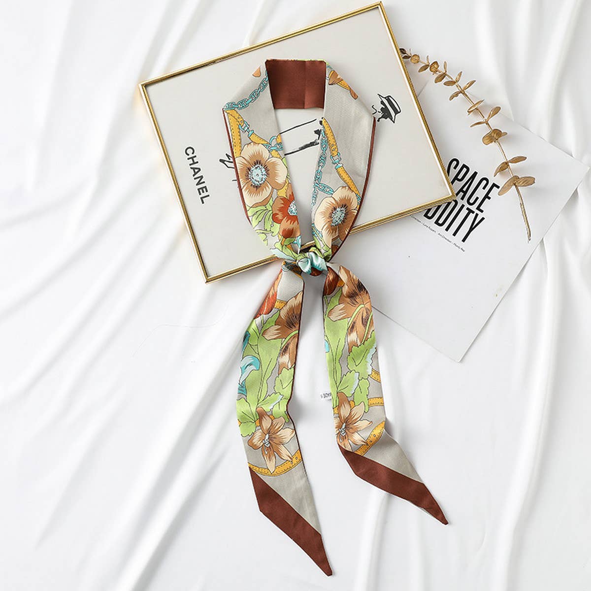 FLORAL TWILLY SCARF FOR HAIR BAG SATIN SILK_CWASC0241